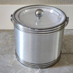 Vintage MCM Georges Briard Brushed Silver Tone Ice Bucket With Lid And Handle
